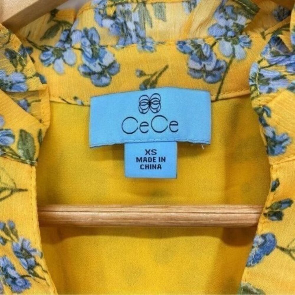 CeCe Yellow Flowy Floral Print Babydoll Dress - Picture 8 of 14